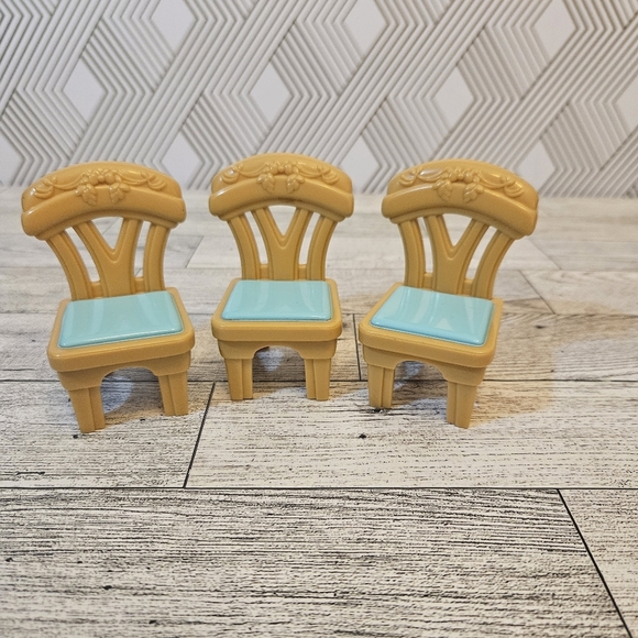 Fisher-Price Other - Vintage Fisher Price Loving Family Set of 3 Dining Room Chairs Light Brown/Teal